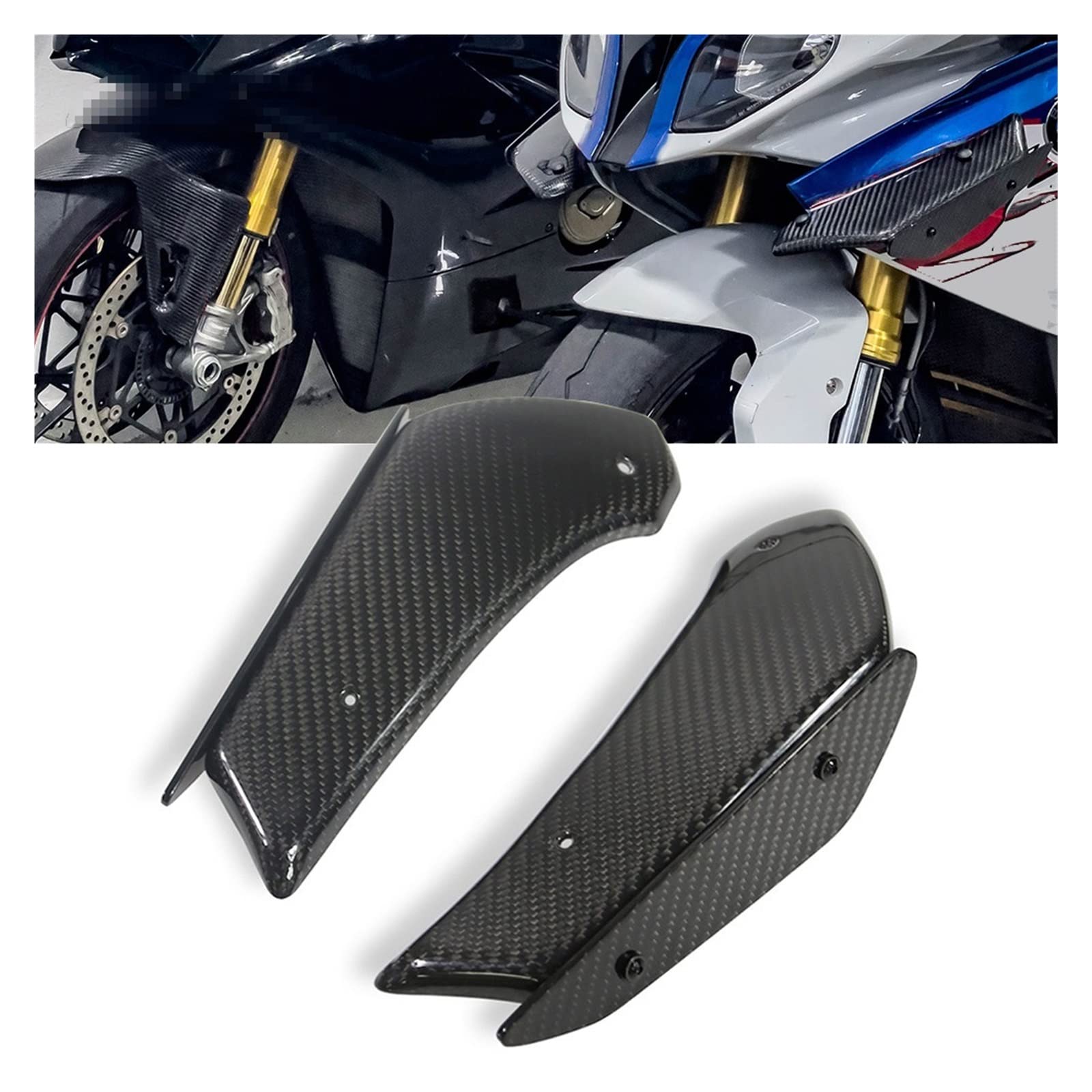 AISEER Kompatibel mit BMW, kompatibel mit S1000RR 2010–2018 HP4 Verkleidung vorne, aerodynamisches Winglet, Kohlefaser-Windschutzscheibenverkleidung Winglets (Carbon-Muster, blau)