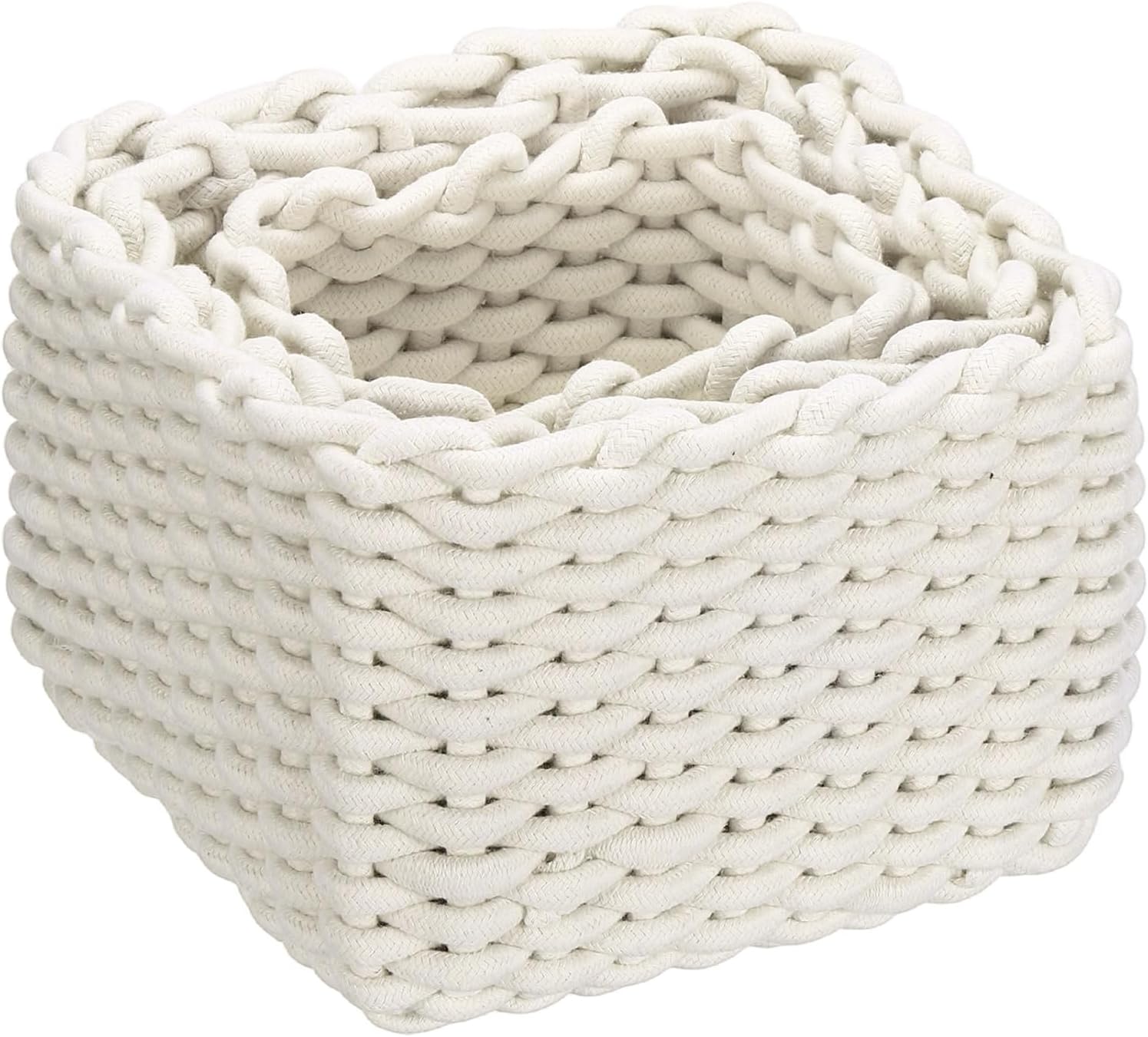 uxcell 2pcs Woven Basket Cotton Rope Storage Baskets Gift Chest Box for Shelf Organizing Bedroom Home Decor Nursery, Gray (S, M)