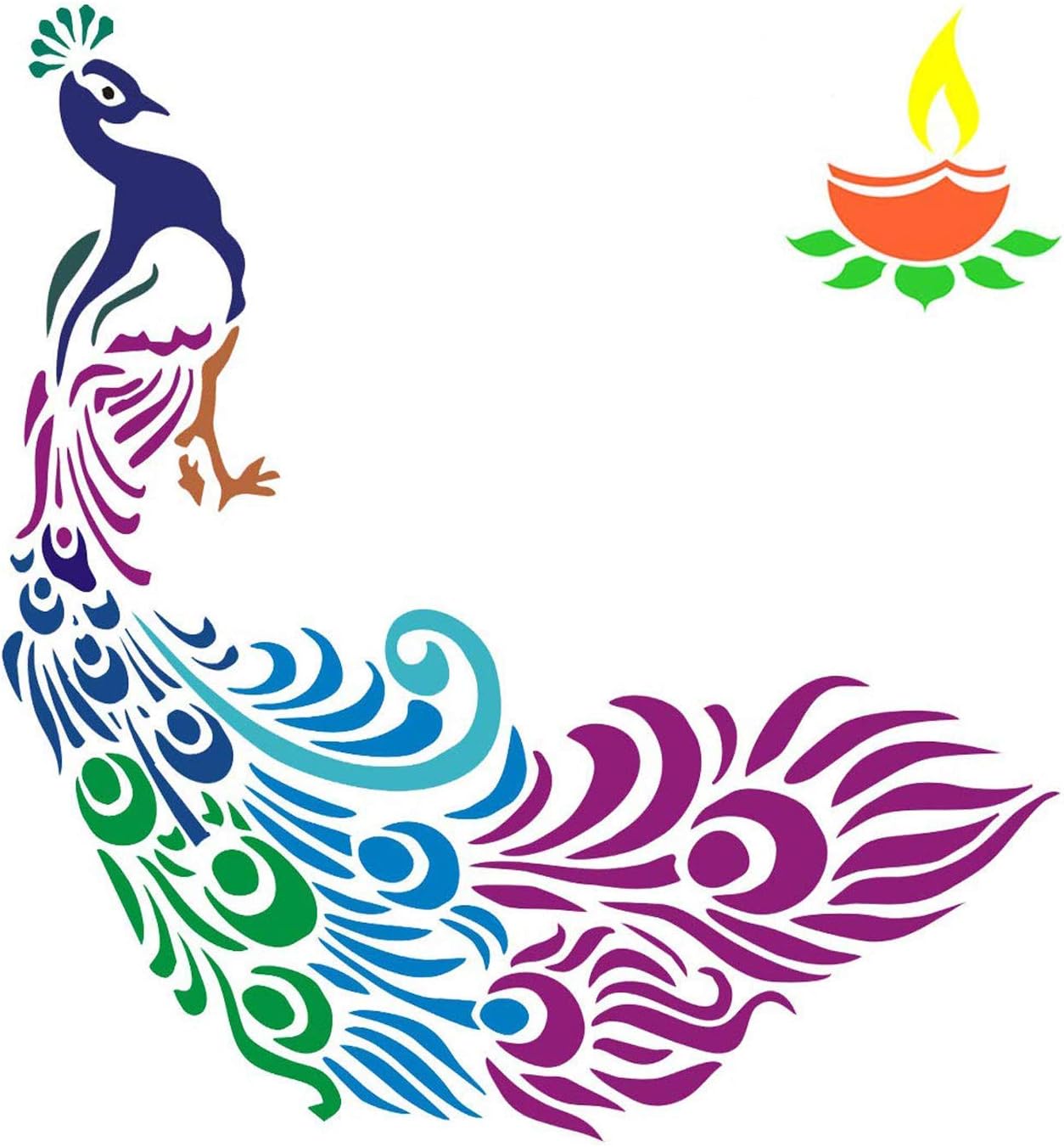 Woodcraft Original Peacock Rangoli Stencil Along with Diya Ideal for Diwali Home Office Decoration