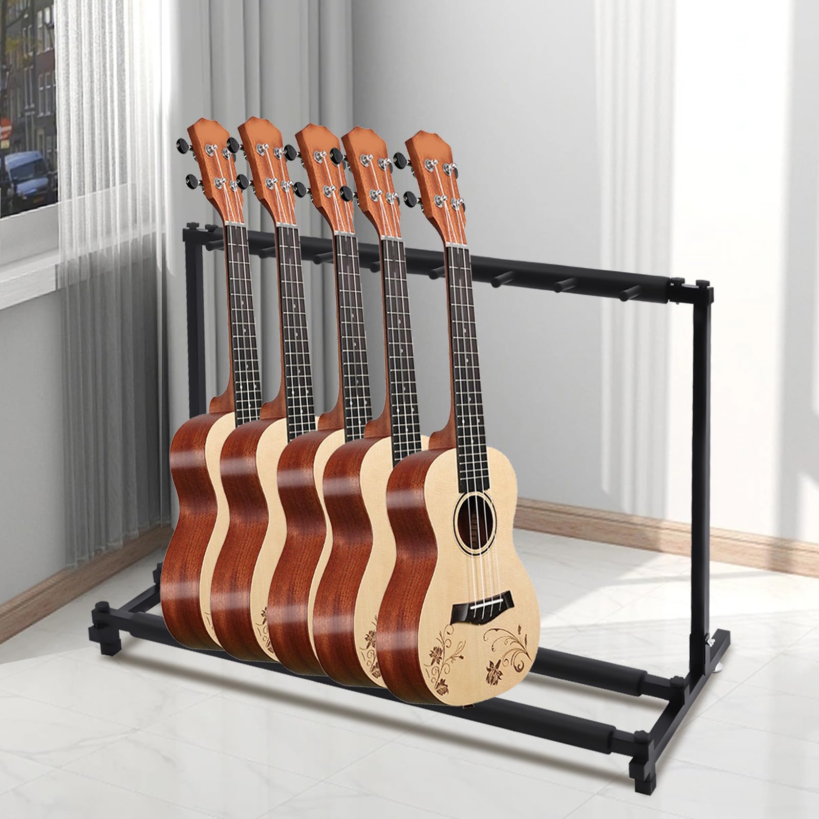 MINRS Soporte universal para guitarras múltiples, soporte para bajos múltiples, para guitarra acústica, guitarra occidental, guitarra eléctrica, 110 x 46,5 x 73 cm (7 compartimentos)