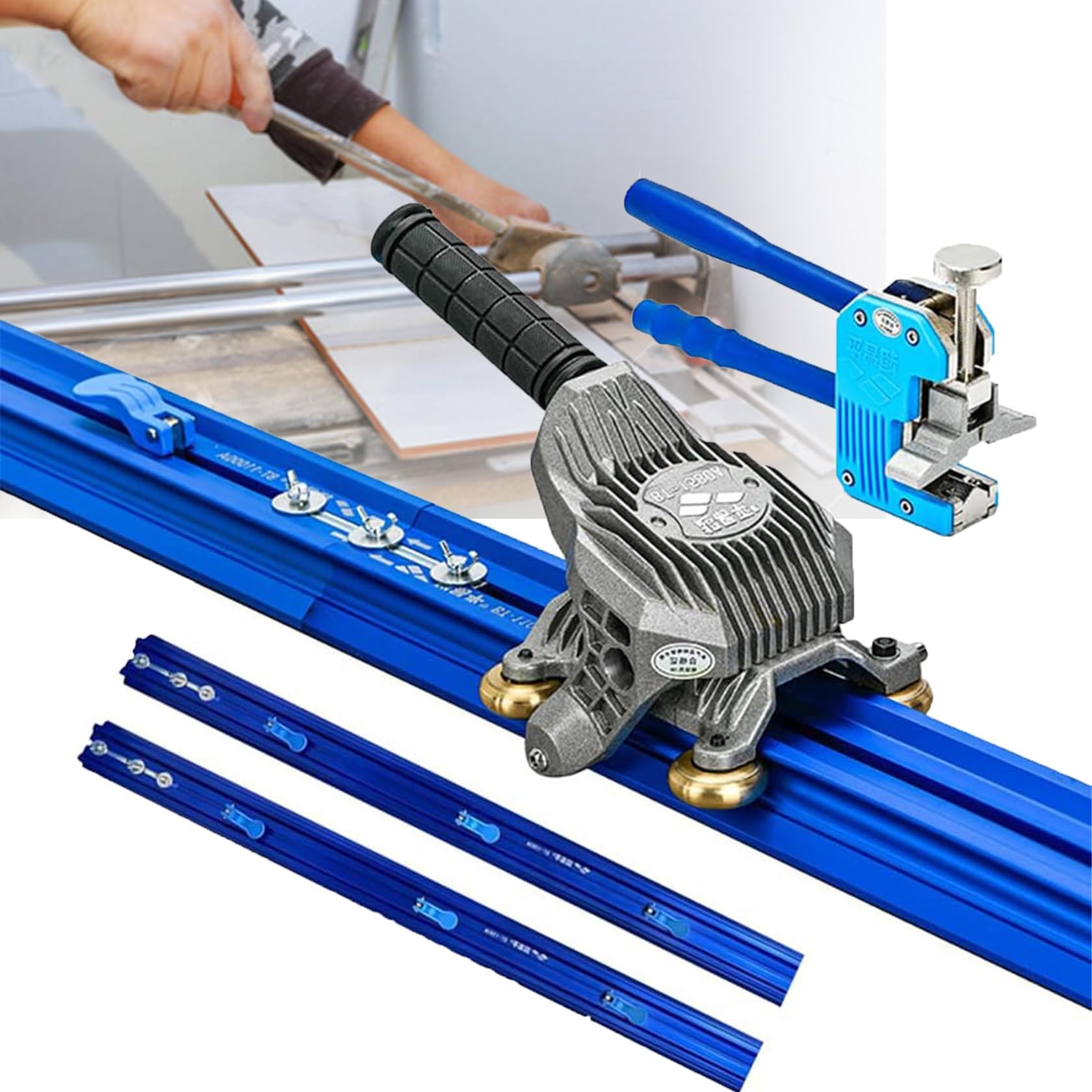 Kit D'Outils De Coupe De Carrelage Manuel Professionnel en Porcelaine avec Grand Coupe-Carreaux pour Carrelage Grand Format, Outil De Coupe Manuel De Carrelage en CéRamique De Porcelaine,3.8M