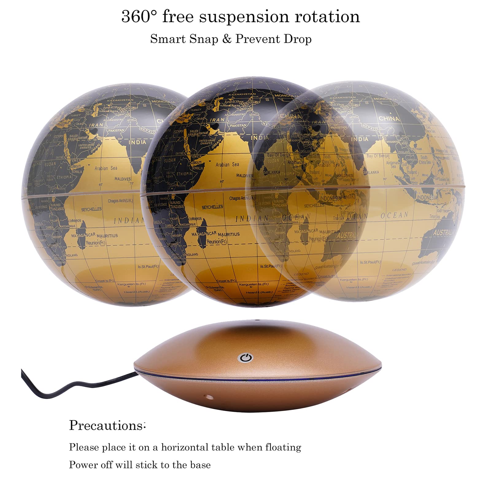 Magnetic Floating Globe Levitating Globes With Led Color Changing Light, Floating Earth Globe Spinning Globe Levitating Lamp For Desk Office Home Decor Men Father Boys Boss, Gold