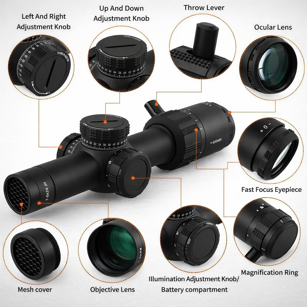 GOTICAL 1.2-6 x20 Scope Tactical Optic Cross Sight Rifle Scope | 1-6x24 SFP LPVO Scope with Rings