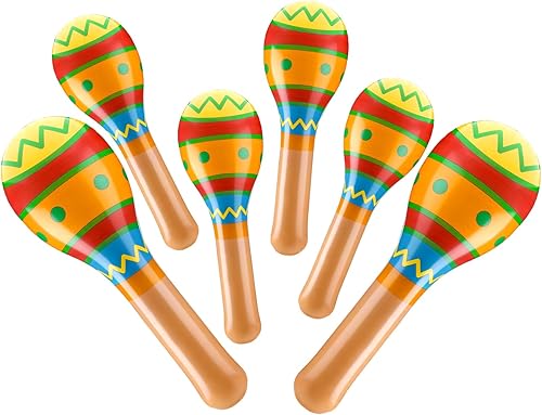 Lenwen 6 globos inflables de maracas de 16 pulgadas y 24 pulgadas para decoración de fiesta mexicana, decoración inflable grande para interiores y