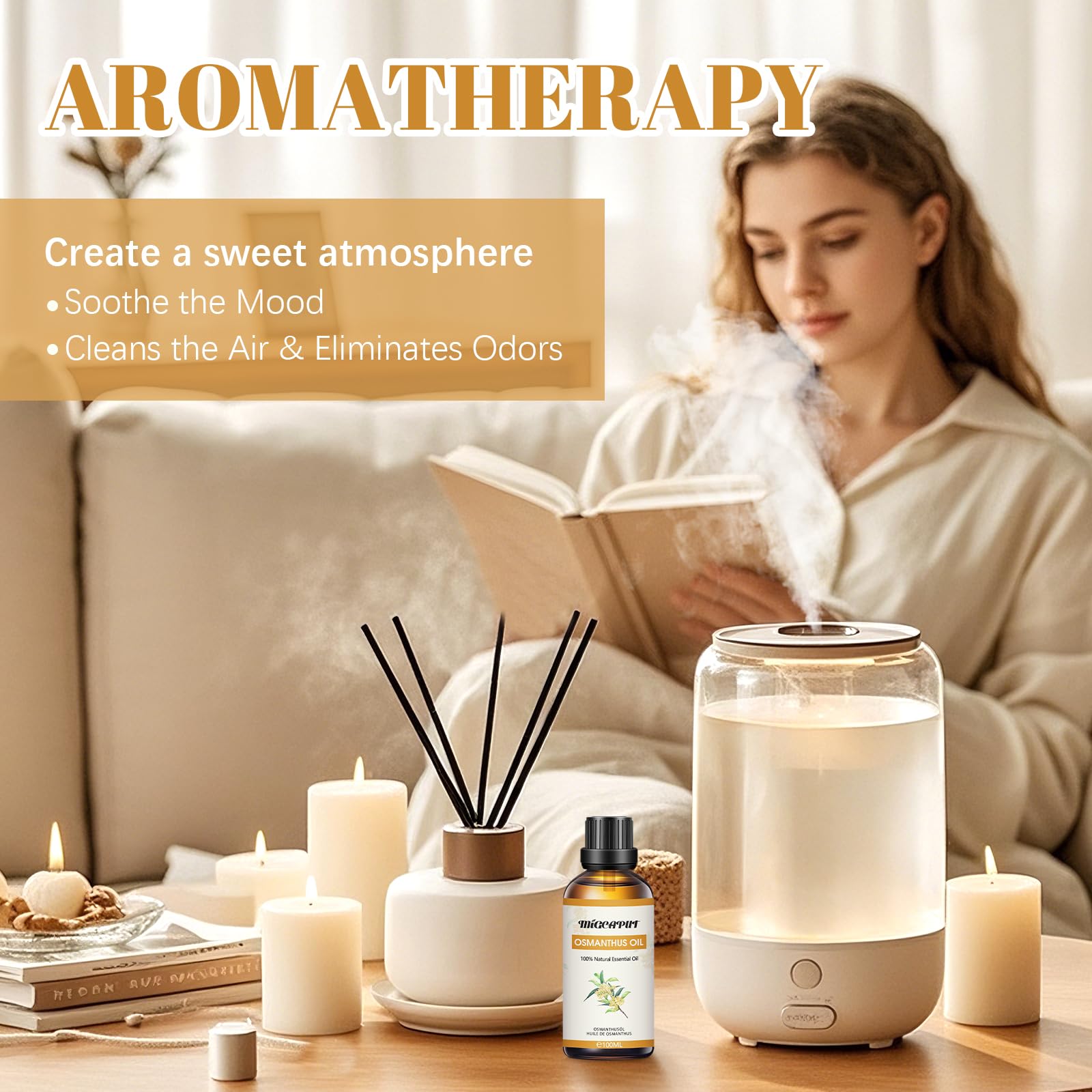 MIGCAPUT Olejek Eteryczny Osmanthus Fragrans 100ML, Naturalny Olejki Aromaterapeutyczny, Olejek Zapachowy Premium do Dyfuzora, SPA, Masażu, Ręcznie Robione Mydło, Ręcznie Robione Świece