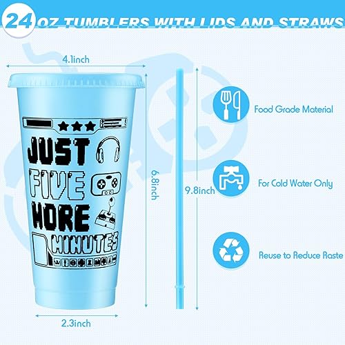 Vista 60 de Mifoci Vasos de plástico para videojuegos con tapas y pajitas, vaso reutilizable con tapa y pajita, lindo vaso de viaje para café helado, botella