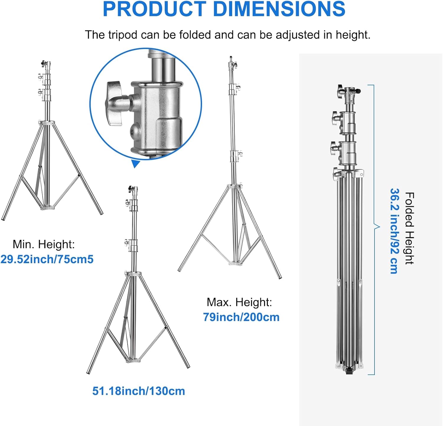 Stainless Steel Heavy Duty Photography Light Stand,9.2ft/2.8m Air Cushioned Studio Lighting Tripod for Speedlight,Strobe,Softbox,Monolight,Reflector