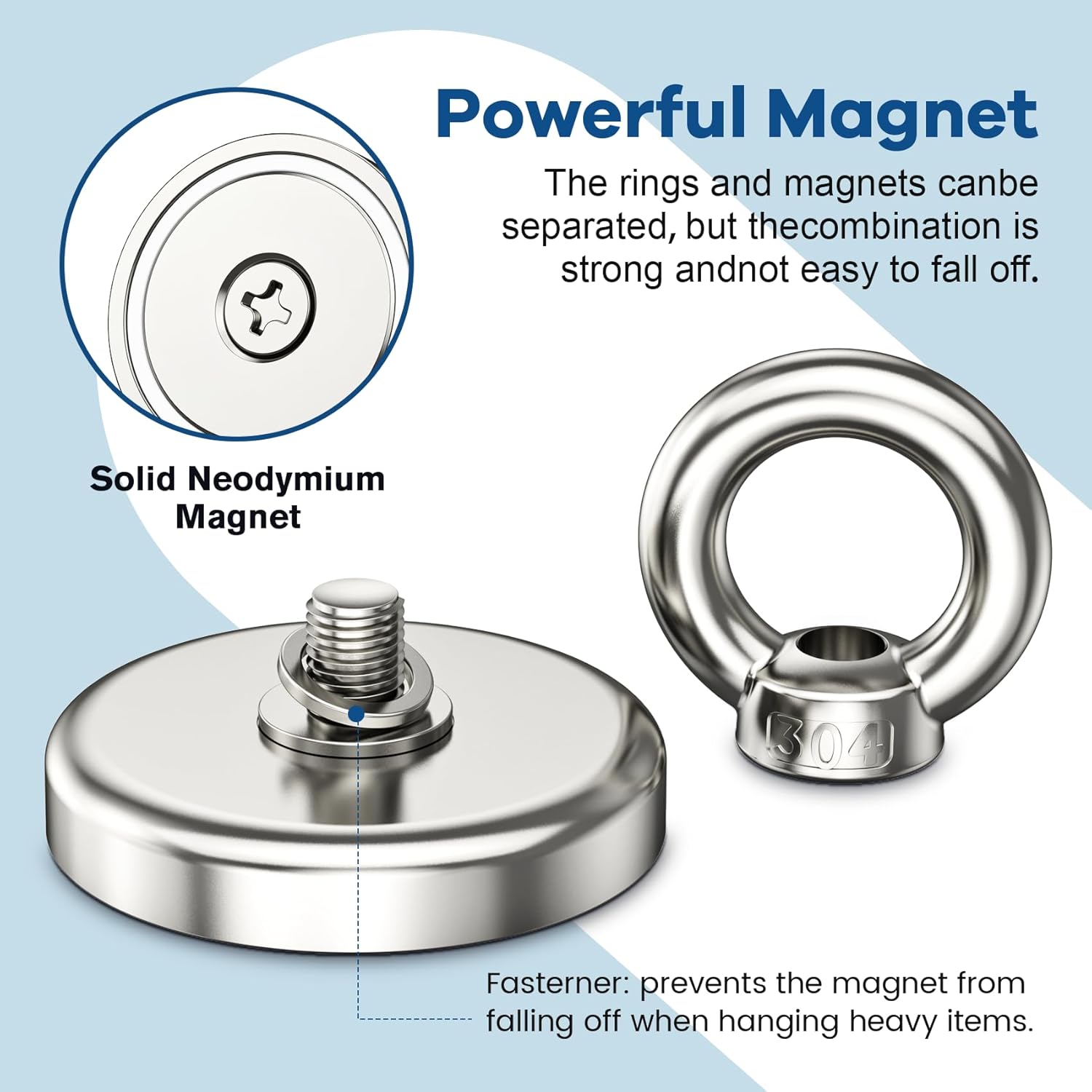 Neodymium Heavy Duty Magnet Hooks, 100lbs Pulling Force Strong Fishing Magnets 1.26 Inch Rare Earth Magnets with Countersunk Hole Eyebolt for Fishing, Workplace, Home (Silver, Pack of 12)