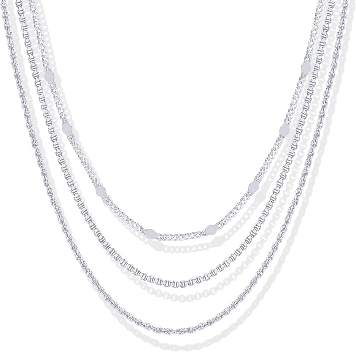 PAVOI Collares de cadena en capas chapados en oro de 14 quilates para mujer, cadenas apilables | Collares en capas de moda con serpiente, eslabón curvo, cadenas de clips, collar de capas delicado