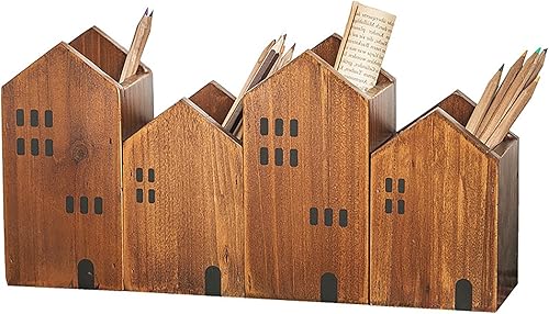4 organizadores de escritorio de estudio de madera para niños, caja de almacenamiento de decoración de mesa de estilo granja caprichosa para