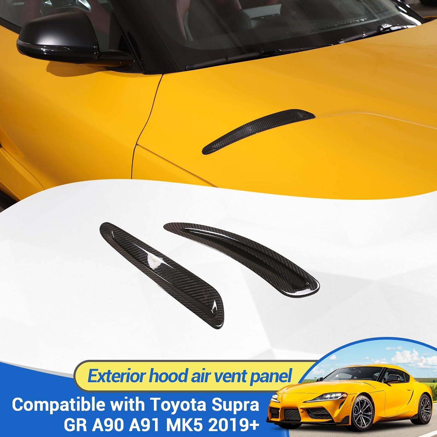 Real Carbon Fiber Hood Air Vent Trim Cover Fit for Toyota Supra GR A90 A91 MK5 2019-2026, Hood Air Outlet Vent Molding Sticker Trim 2Pcs (Black)