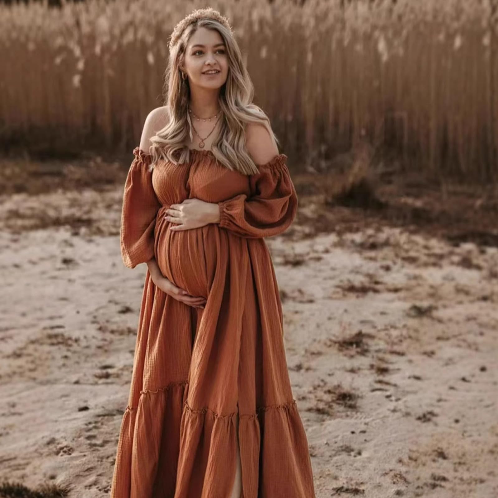 Vestido de maternidad de poliéster transpirable para sesión de fotos de embarazo y ropa cotidiana Mujeres embarazadas, vestido con abertura lateral, cómodo embarazo