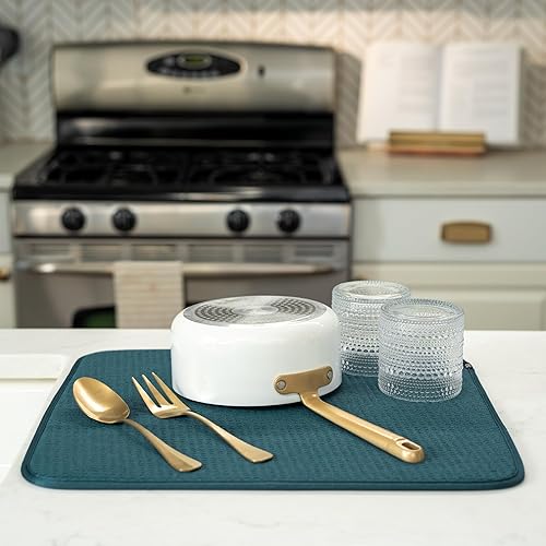 Miniatura 104 de S&T INC. Tapete de microfibra para secado de platos, reversible y absorbente para cocina, de 16 x 18 pulgadas, color negro