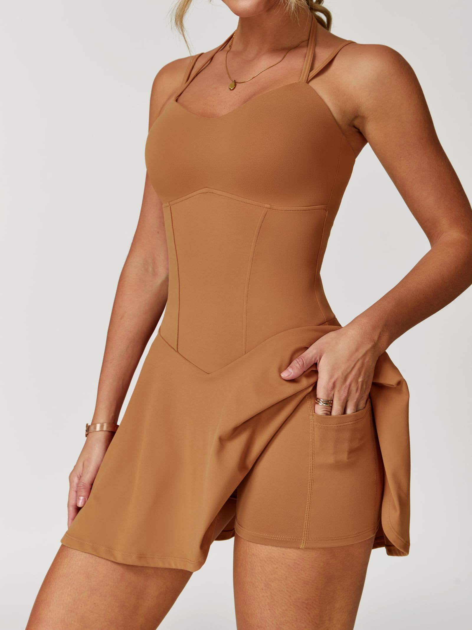 ABOCIW Abito da tennis da donna con spalline sottili e pantaloncini integrati e reggiseno, vestito sportivo da golf con tasche