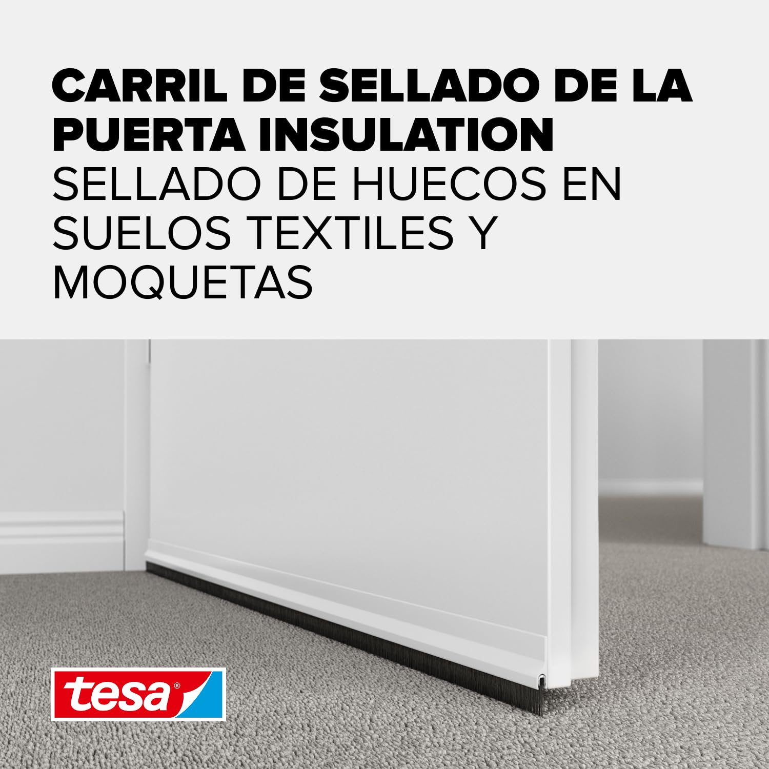 Barra bajo puerta de PVC cepillo para moquetas tesamoll, 1 m x 43 mm, color blanco