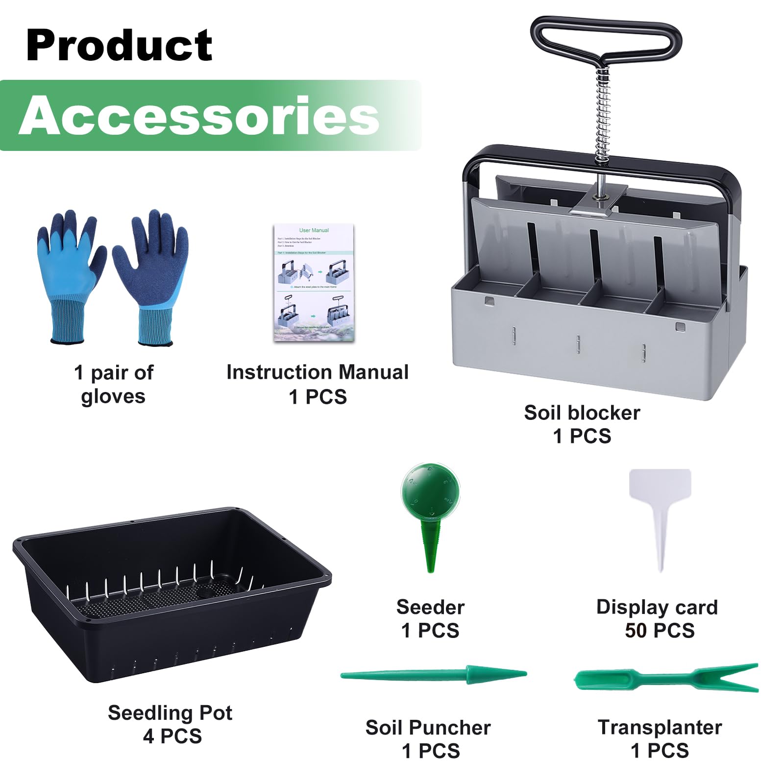 Lot de 8 presses manuelles de terreau - Bloqueur de sol de 5 cm - Avec jeux d'outils de sciage - Kit d'outils de plantation pour planter, semis, culture, serre de jardin