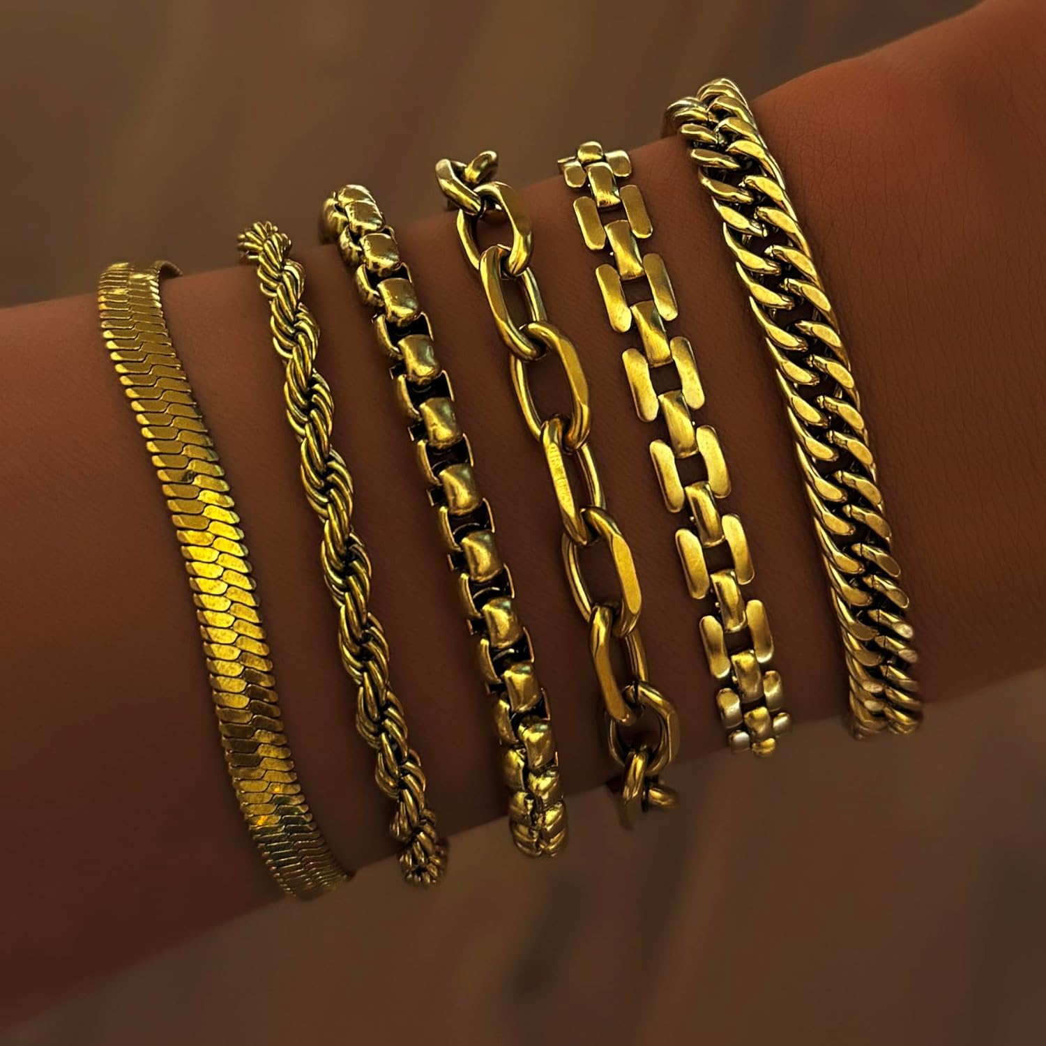 Gold Bracelets for Women, Trendy 14K Gold Dainty Bracelet Set Thin Stackable Cuban Link Paperclip Chain Bracelet Pack Fashion Summer Jewelry Gifts - Image 4