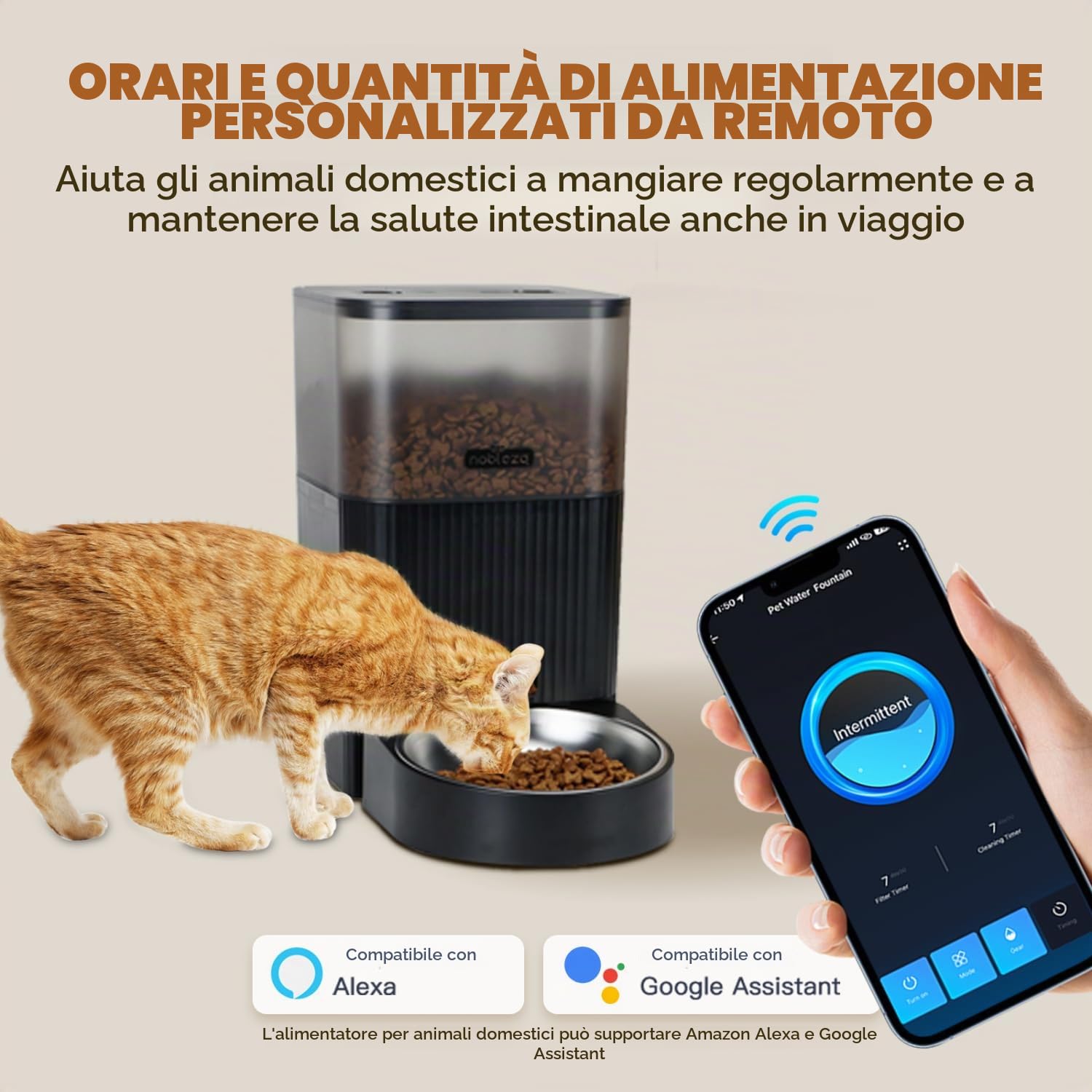 Nobleza - Distributore Automatico di Cibo per Gatti e Cani - 4.2L con Timer Programmabile, Registrazione Vocale 10s, Ciotola in Acciaio Inox 304, WiFi 2.4G - Mangiatoia Automatica (Nero)