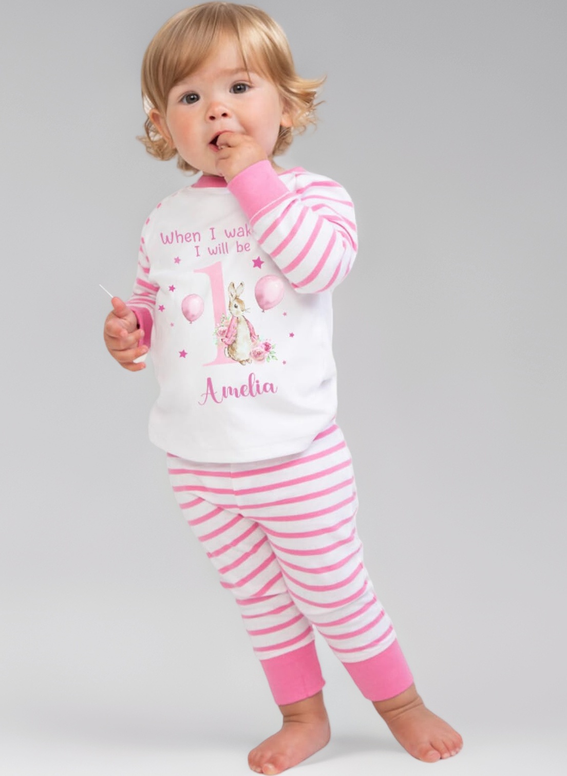 Hoolaroo Personalised Baby Pyjama Set - When I Wake Up I'll Be 1 2 3 4" Blue Bunny PJs for 6M-4Y