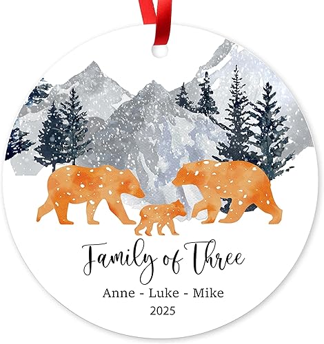 Adorno de Navidad de familia de 3 2024, adorno personalizado para la primera Navidad del bebé, recuerdo de adorno familiar con tema de oso, 3.5