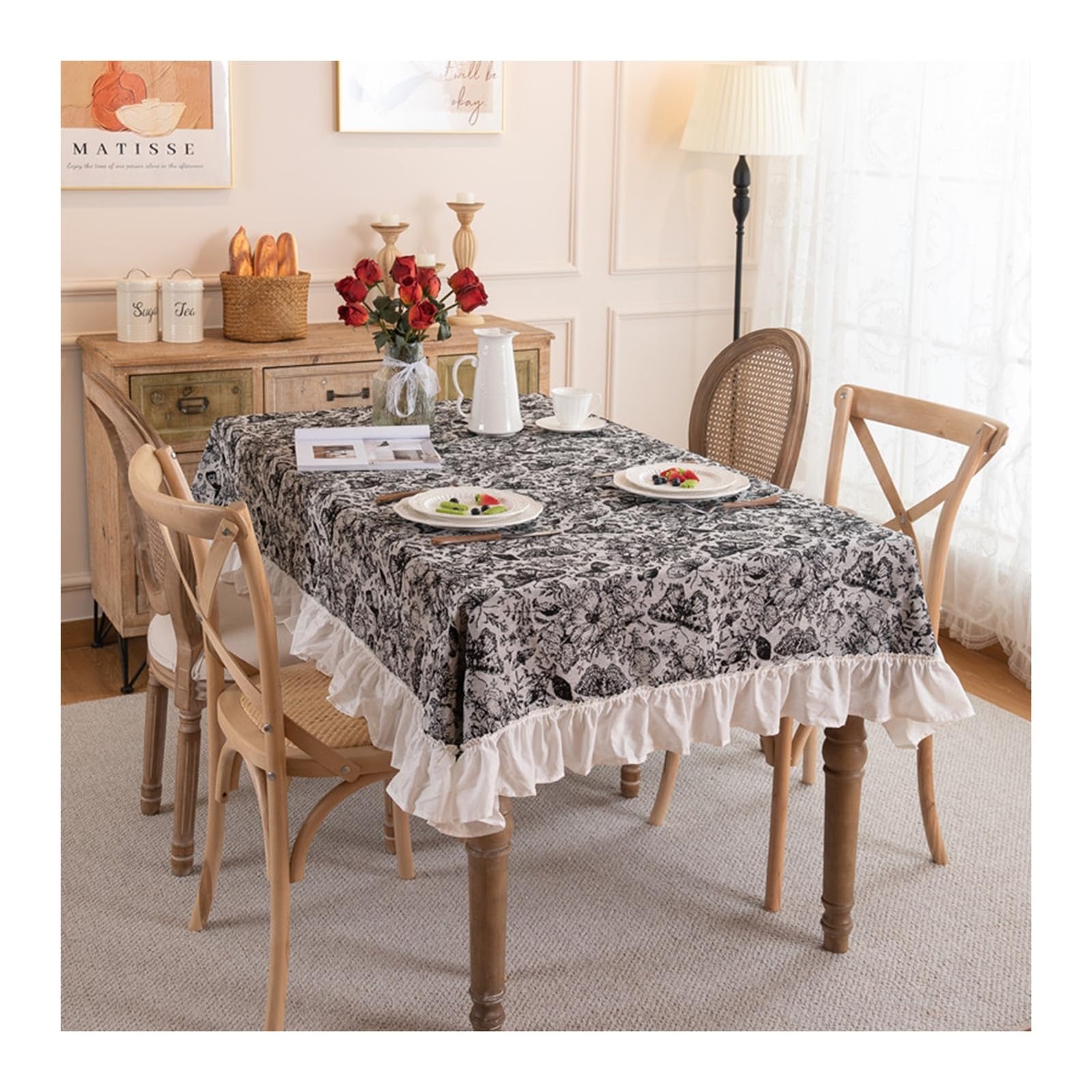 Nappe de table noire en jacquard papillon cotton-polyester 140x180cm
