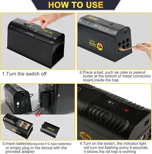 Miniatura 9 de Trampa eléctrica para ratas, trampas humanas y efectivas para ratones en interiores para el hogar, control de roedores reutilizable sin contacto con