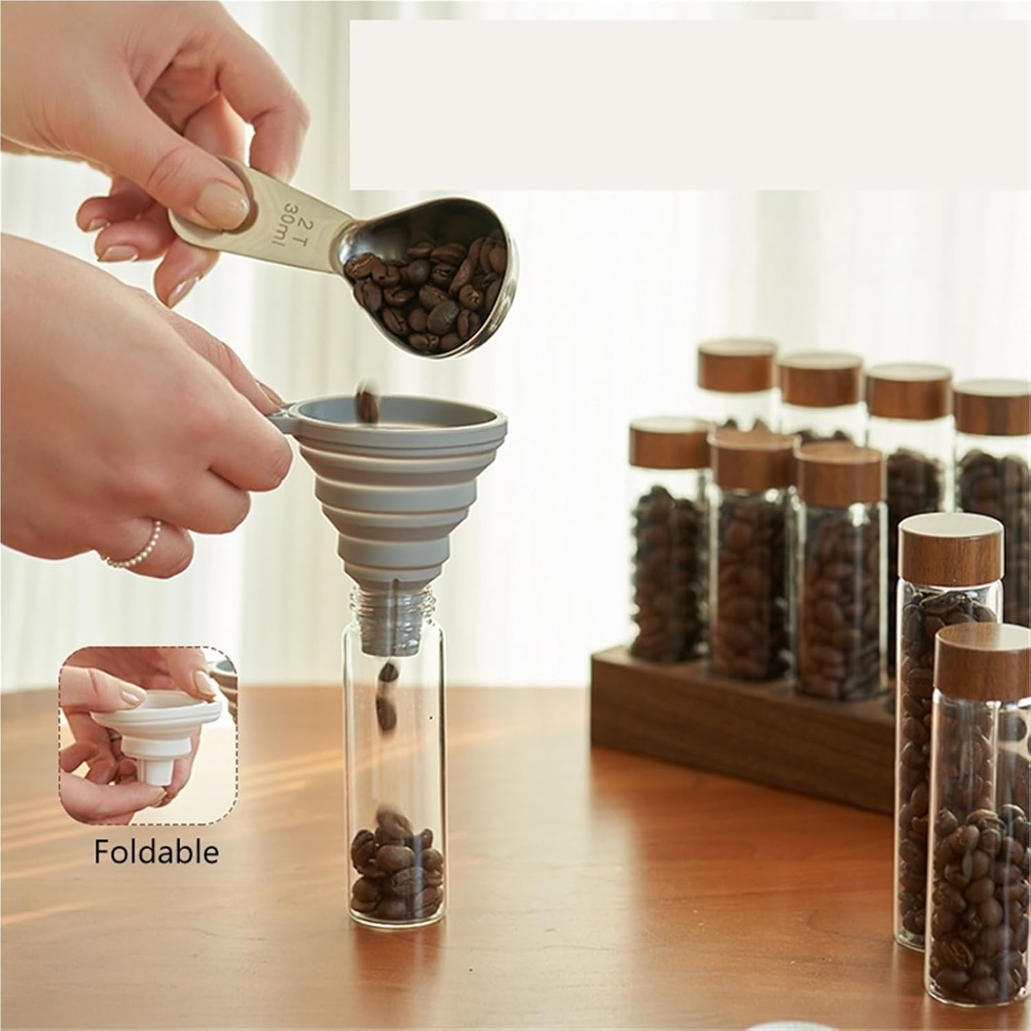 Glass Coffee Beans Storage Tube with Display Rack, Single Dose Tea Bottle Set, Practical Barista Coffeware Accessory(1pc 12 holes Base)