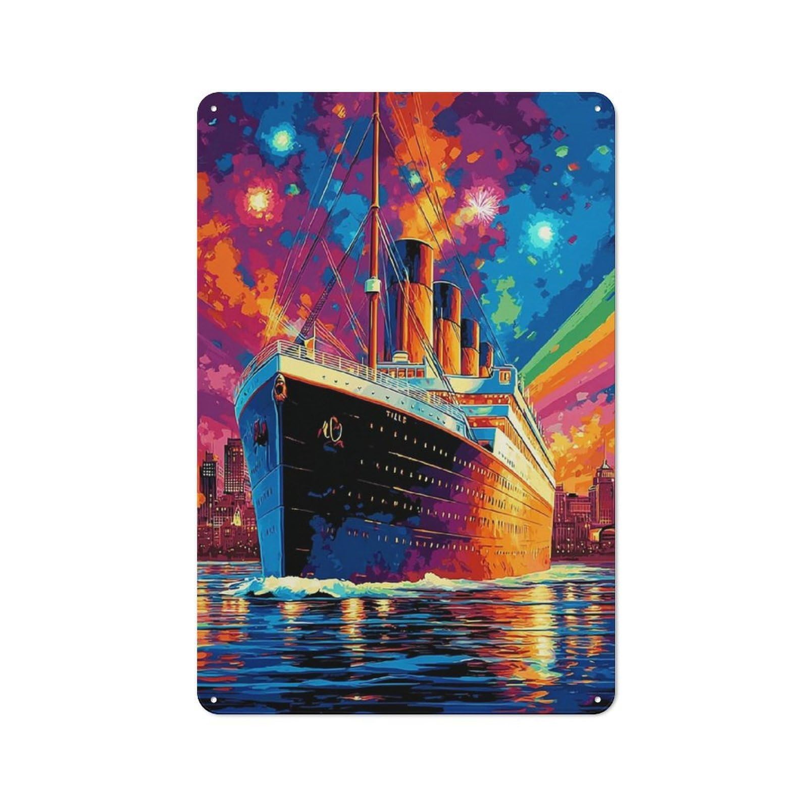Junmoney Titanic A Colorful Voyage Retro Tin Wall Plaque 30X20cm For Garage Or Workshop, A Metal Wall Feature For Garages And Tool Rooms