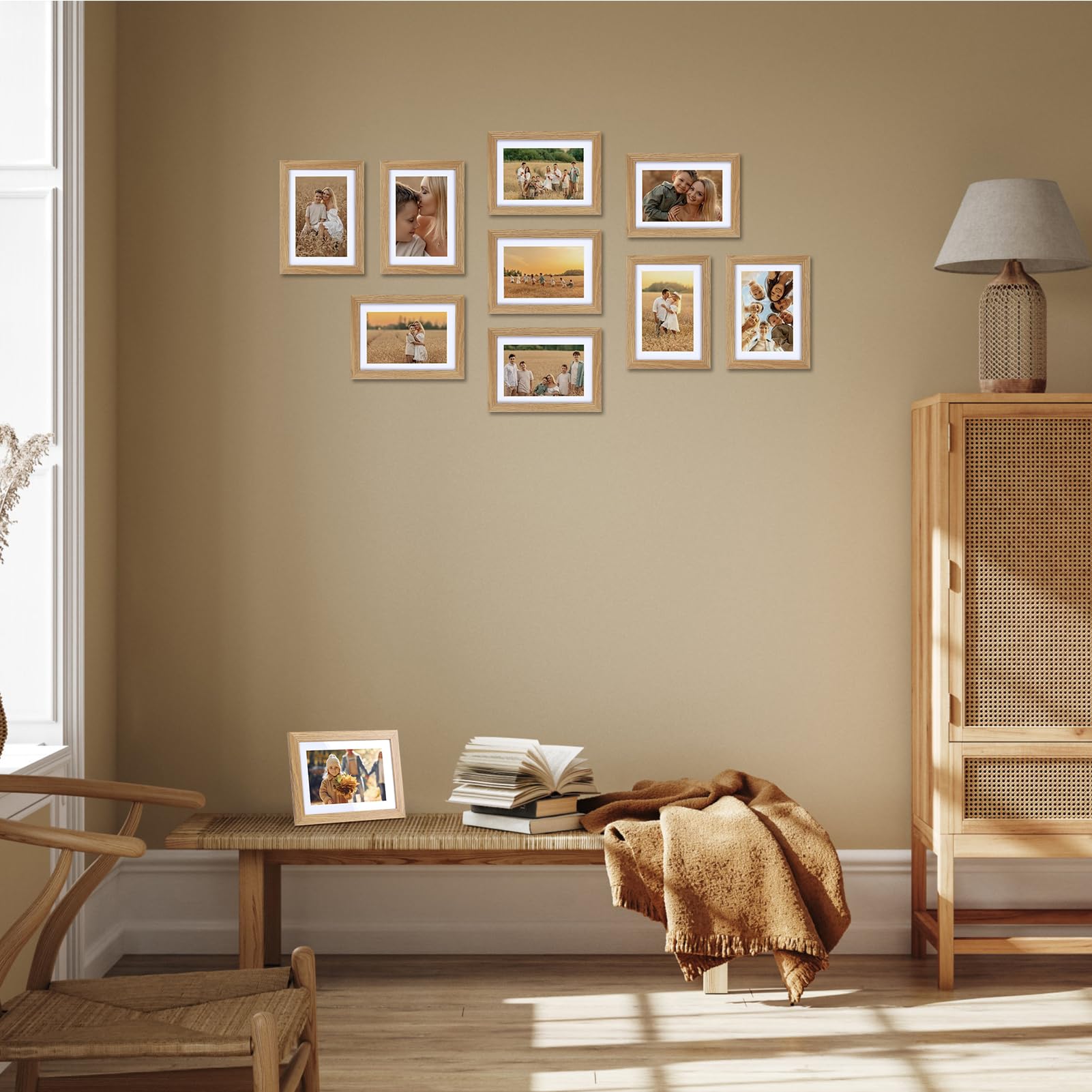Lyeasw Bilderrahmen, 12,7 x 17,8 cm, 15 Stück, 10,2 x 15,2 cm mit Passepartout oder 12,7 x 17,8 cm ohne Passepartout, Naturholz, Multi-Bilderrahmen für Wand