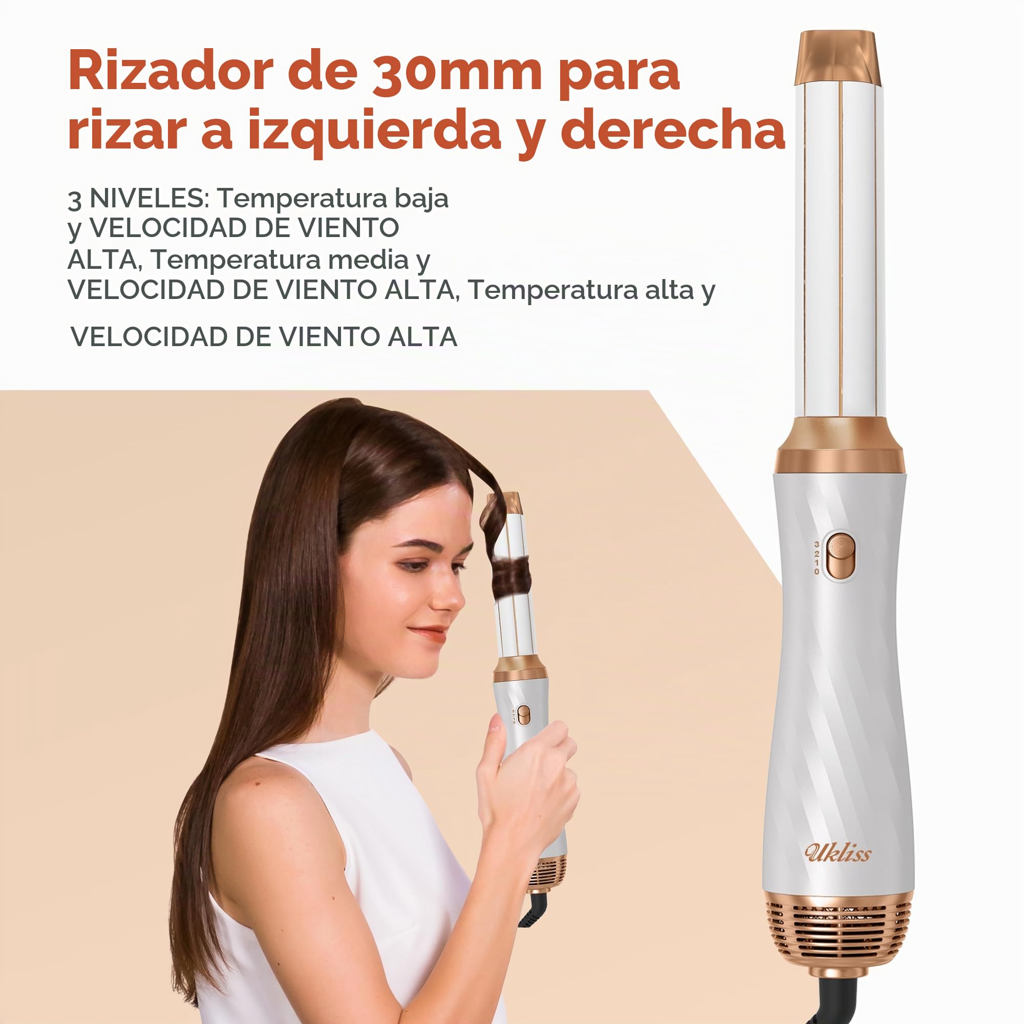 Airstyler 6 en 1, UKLISS Secador Pelo Profesional con Rizador Pelo Automatico Hair Straightener Thermal Brush Hair Curler Hair Dryer, Cepillo Alisador Pelo para Volumen, Doblar, Suavizar, Secar