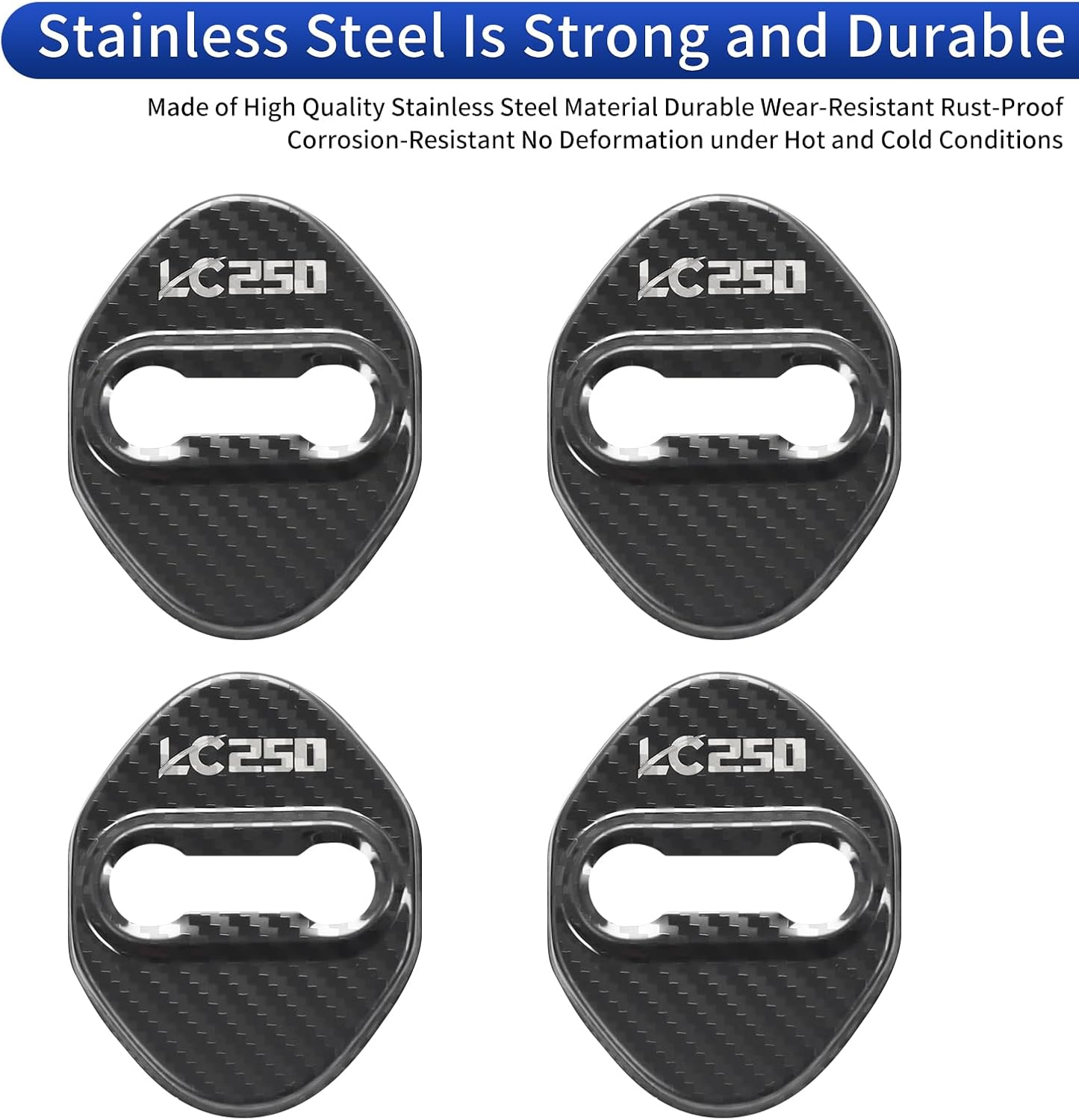 Door Lock Cover Stainless Steel Anti-Rust Car Door Lock Protective Cover Decorative Paster for 2024 2025 2026 Toyota Land Cruiser 250 1958 Prado Lc250 Internal Modification Accessories (Carbon Fiber)