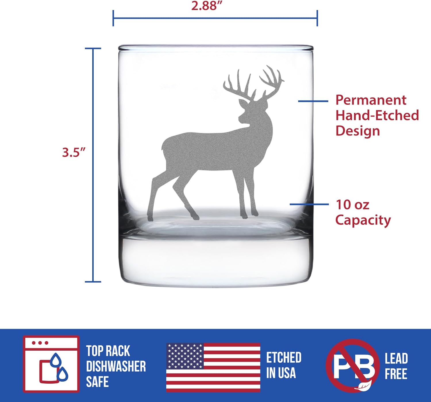 Custom Deer Personalized Whiskey Rocks Glass - Cabin Themed Gifts or Rustic Decor for Men and Women - Fun Whisky Drinking Tumbler - 10.25 oz