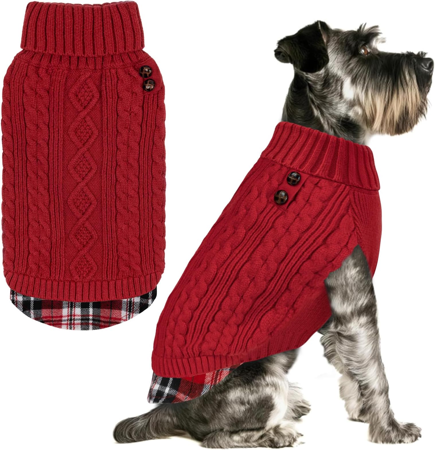 KYEESE Dog Sweater Soft Pullover Dog Sweaters for Small Dogs Girl Warm Turtleneck Small Dogs Sweater with Gingham Patchwork Stretchy Knitwear Cat Clothes Comfy Pet Coat for Fall Winter Cold Weather