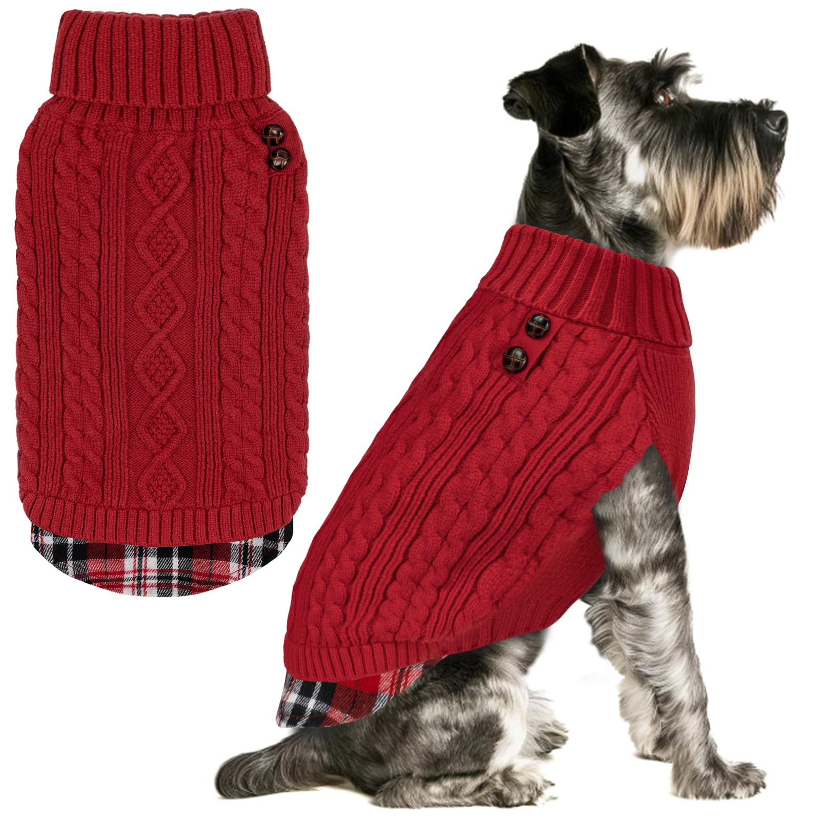 KYEESE Dog Sweater Turtleneck Gingham Patchwork