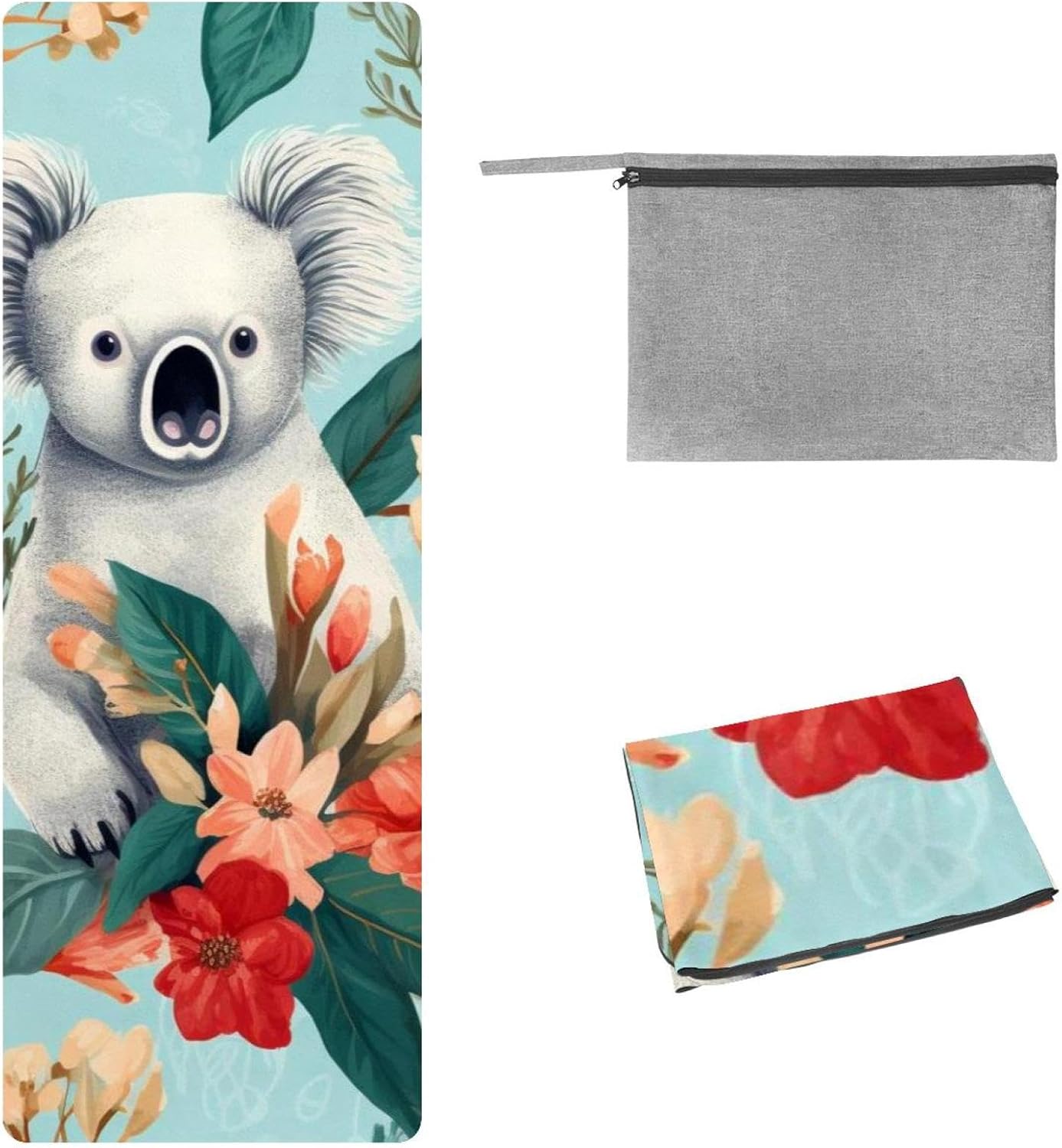 Yoga Towel, Koala Flowers Pattern Non Slip Sweat Absorbent Hot Yoga Mat Towel for Hot Yoga, Pilates and Fitness - 72.8" x 26.8"