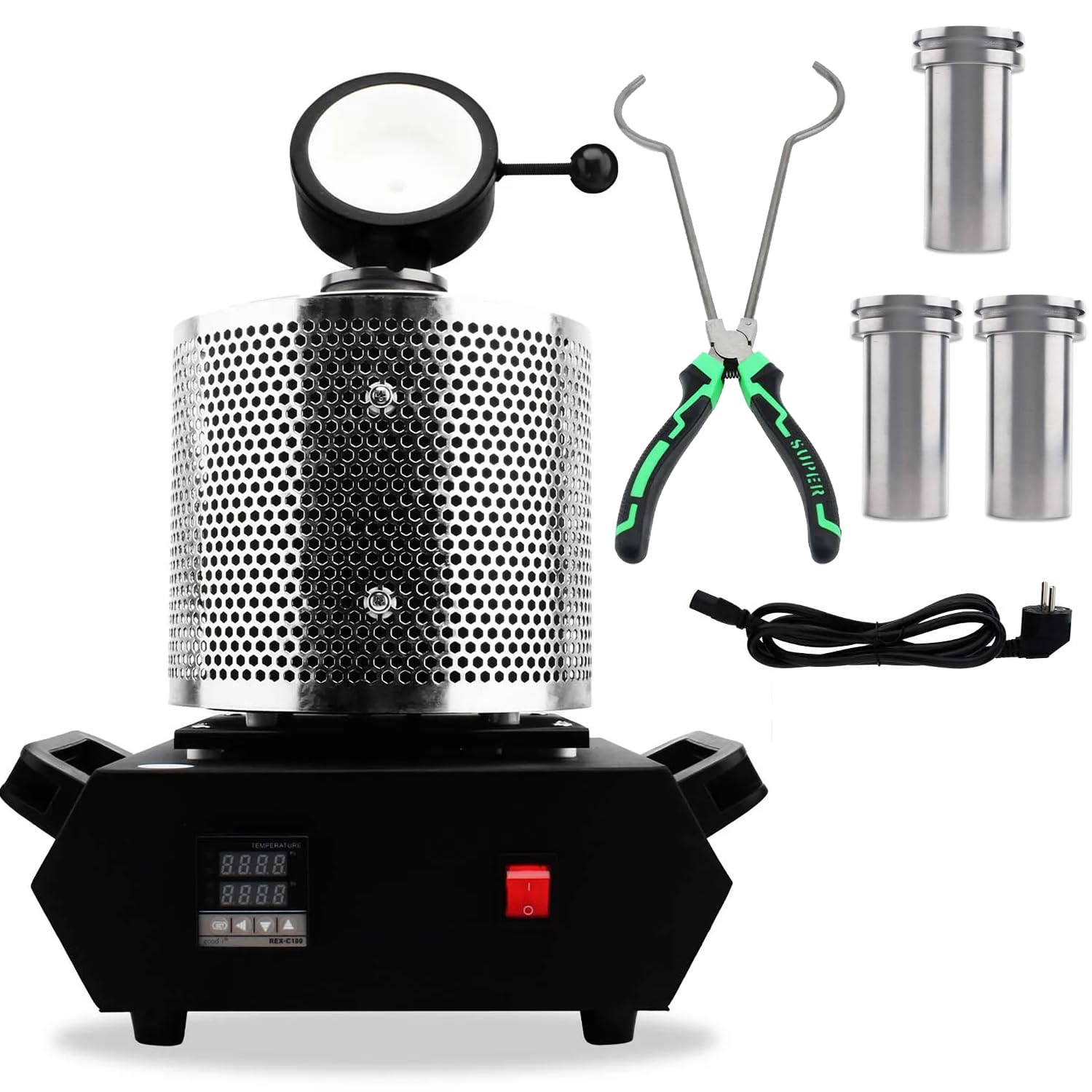 HYQNG Electric Metal Smelting Machine Gold Melting Furnace 1500W, with 1+3KG Graphite Crucible & Mesh Guard for Melt Scrap, 2100F Digital Gold Melting Machine Smelter Furnace Casting Furnace black