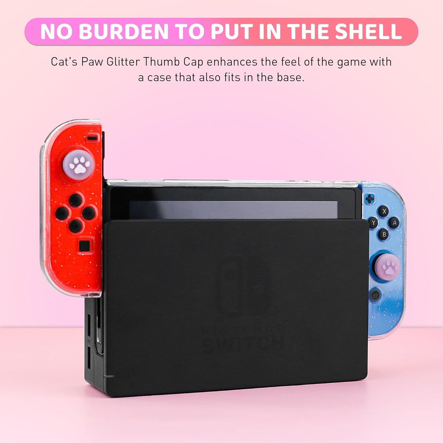 FANPL Nintendo Switch Accessories - Pink Rainbow Sparkle Carrying Case with Hard Clear Glitter Protective Case, Screen Protector, 2 Thumb Grips, Shoulder Strap - Image 3