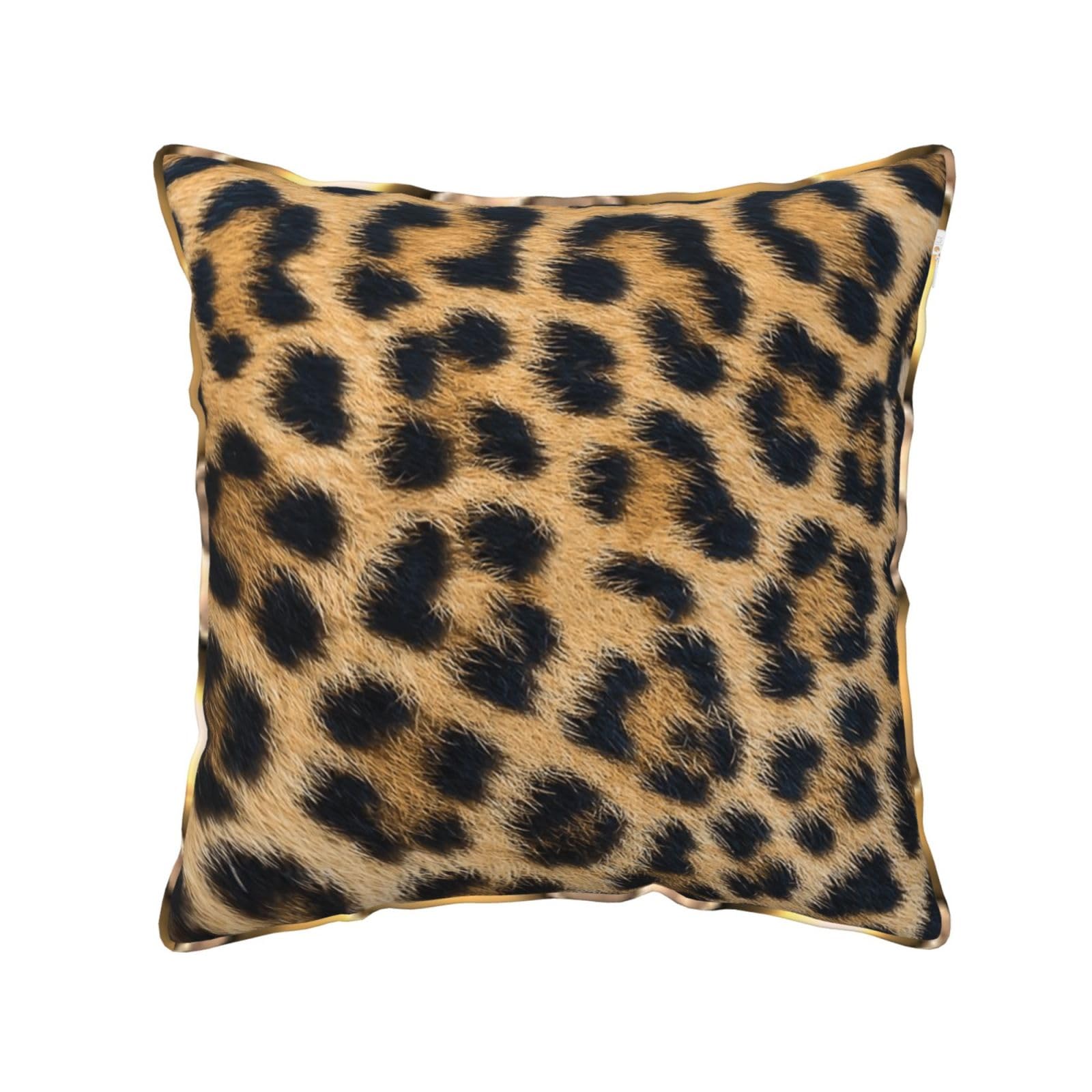 AUBKFELD Rough Leopard print Printed Velvet Cushion Cover 40x40 CM with Gold Edging Strip, Square Pillowcase Soft Throw Pillow Covers Case Decorative for Living Room Sofa Couch Bed Bench