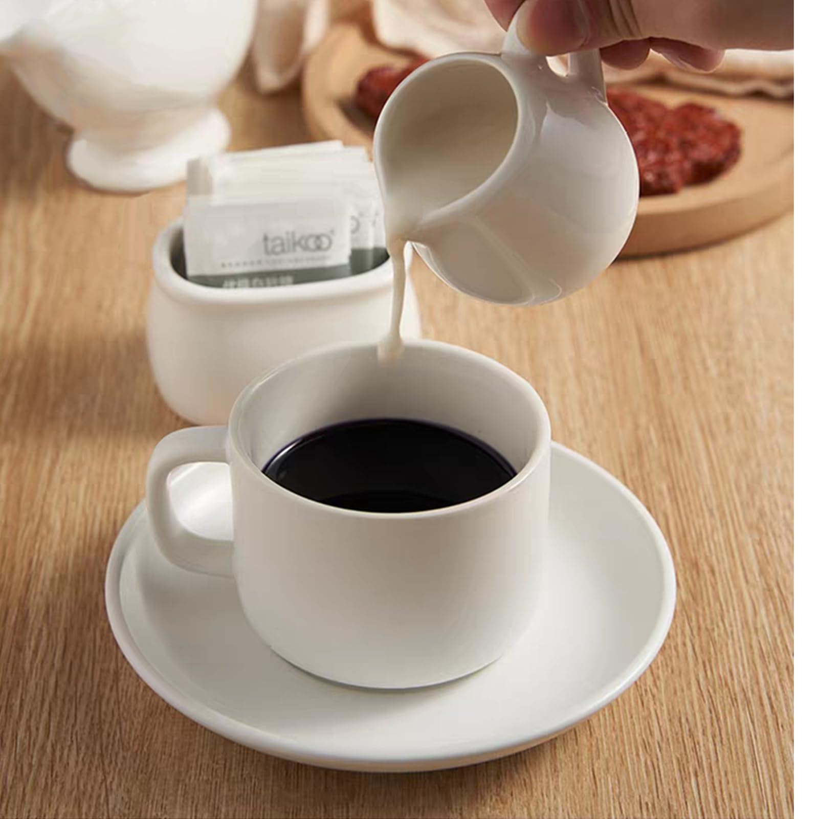 Mini-Kännchen aus Keramik, 85 ml, kleiner Porzellan-Sirup-Krug mit Griff für Milch, Soße, Kaffee, Tee, Salat, Dressing, Creme, Weiß, 12 Stück