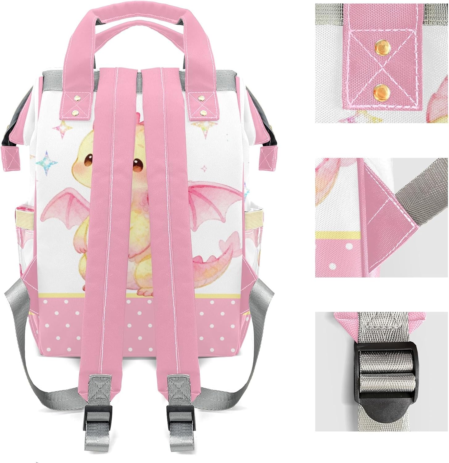 Personalized Diaper Bag Backpack Name Watercolor Dragon Pink Multifunction Travel Backpack Nappy Bag Daypack for Mom Dad Boy Girl