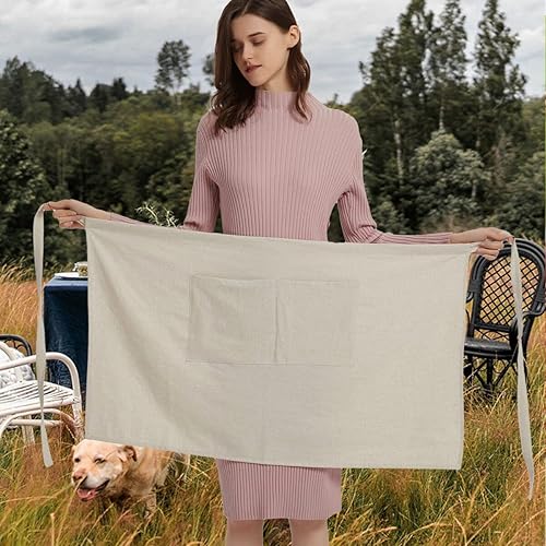 Miniatura 6 de Delantal de Servidor de Lino Cityelf de Algodón de Media Cocina con Bolsillos Grandes de Cintura de Cocina para Camarera