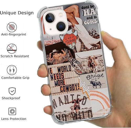 Miniatura 2 de Funda de collage vintage de vaquero para iPhone 13 Mini, funda protectora de TPU para iPhone 13 Mini para niñas, mujeres y hombres, funda protectora