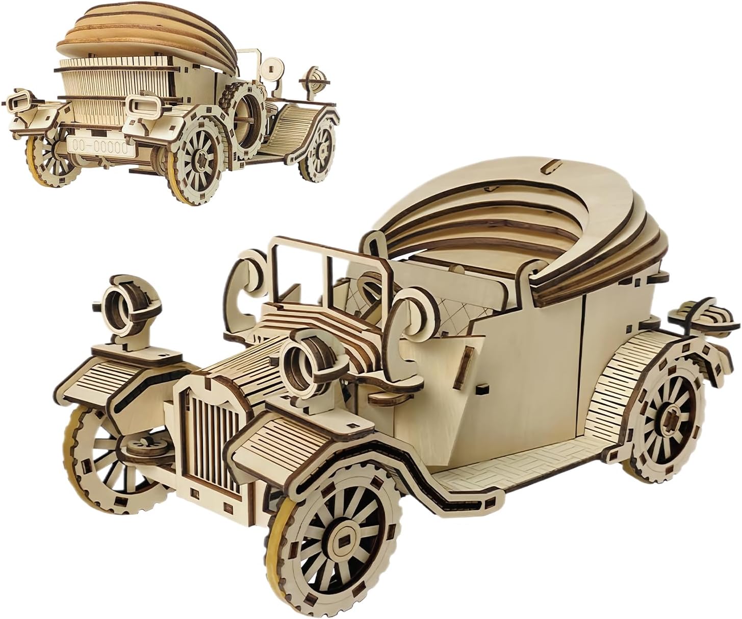 3D 木製パズルモデルカーキット,木製ビークルモデル組み立てキット - コレクティブル レトロな脳トレビルディングトイ ホリデー 誕