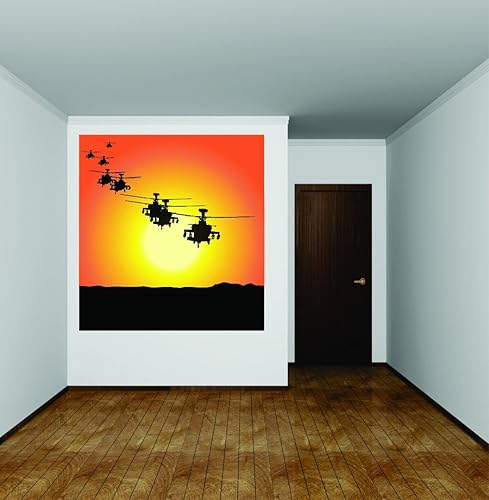 Design with Vinyl RAD 640 3 Flying Army Helicopters Sunset Scene Vinilo Vinilo Decorativo, como se ve, 20 x 20 pulgadas