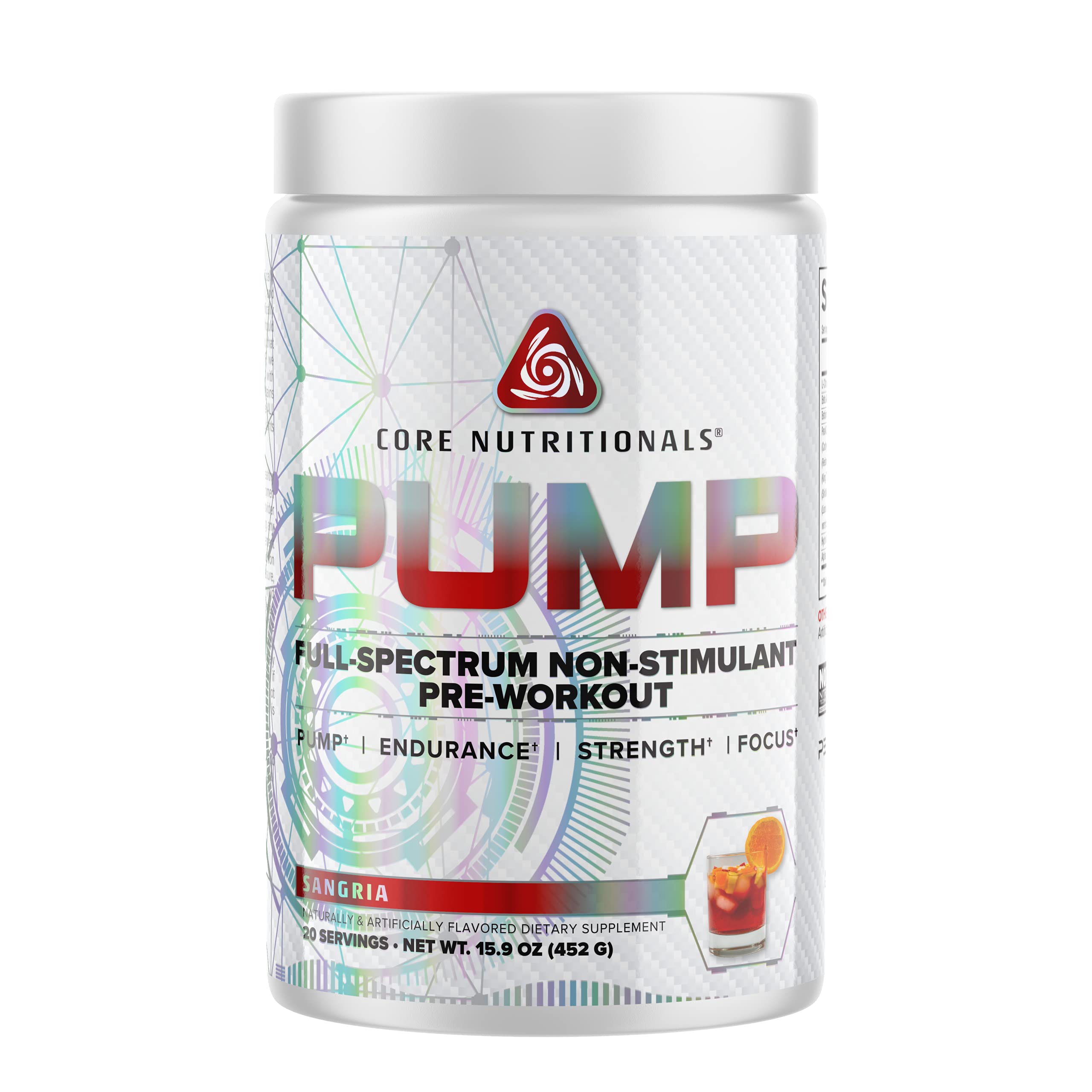 Core Nutritionals Pump Full-Spectrum Non-Stimulant Pre-Workout, with N03T Nitrate, Peak02, Alpha GPC, for Maximum Pump, Strength, and Performance 20 Servings (S