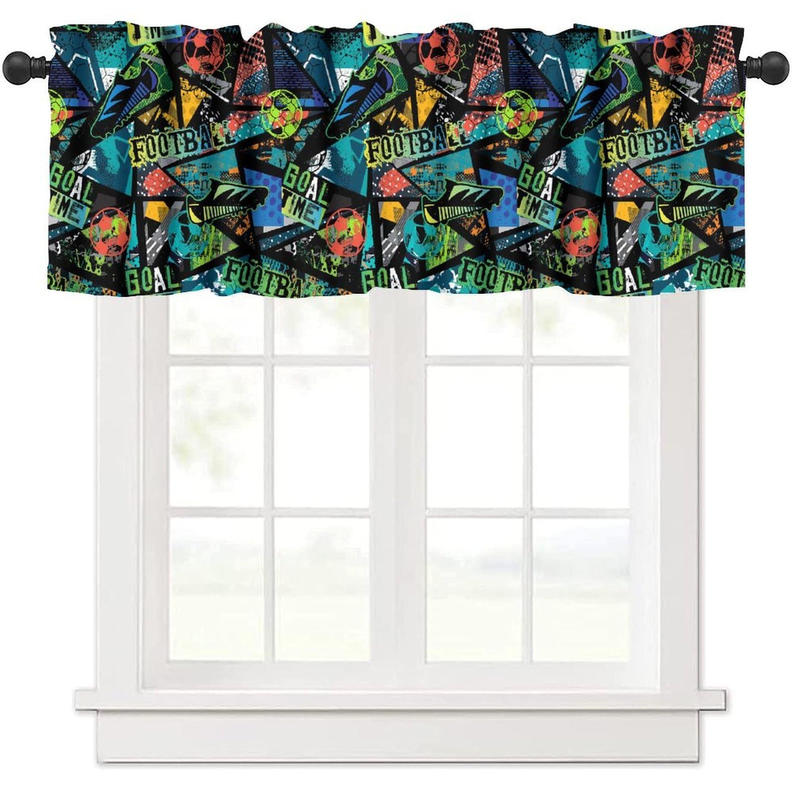 moderw Sport Camouflage Valance Curtain, Football Camo Grunge Graffiti Sports Game Theme Window Treatment Valance for Kids Boys Girls Bedroom Living Room 54x18inch