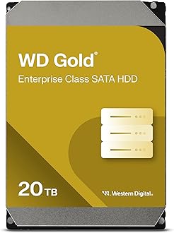 Western Digital 20TB WD Gold Enterprise Class SATA Internal Hard Drive HDD - 7200 RPM, SATA 6 Gb/s, 512 MB Cache, 3.5" - WD203KRYZ