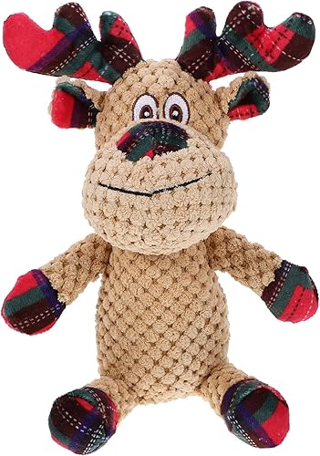 Abaodam Juguetes chirriantes de Navidad para perros, lindos renos de peluche, juguetes de Navidad para cachorros, juguetes masticables para perros