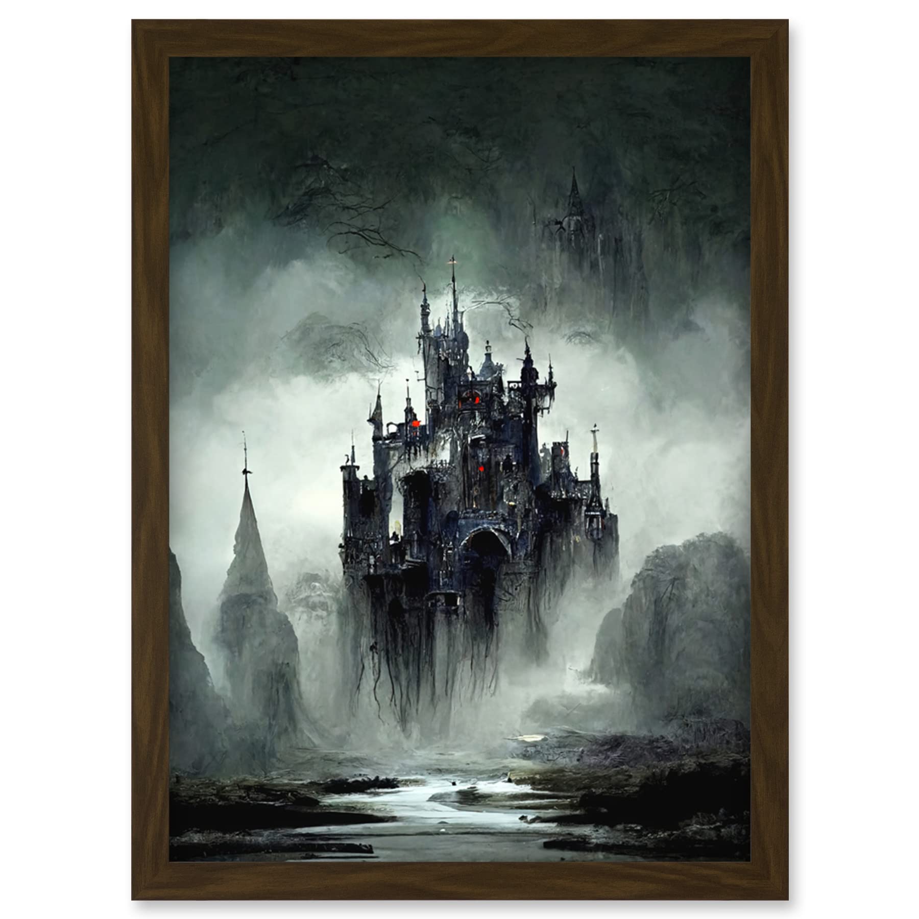 Framed Wall Art Print A4 - Dark Gothic Castle Fantasy Landscape - Artery8