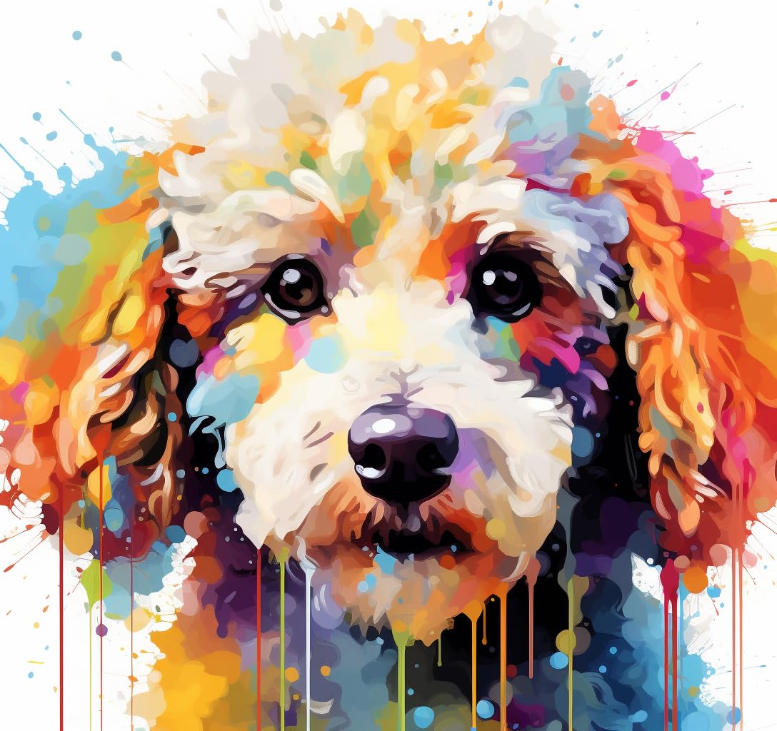 Generic Colorful Poodle Cute Dog 5D Diamond Paint for Adults Full Drill Round Diamond Art Painting by Number Kits for Beginners Gems Cross Stitch for